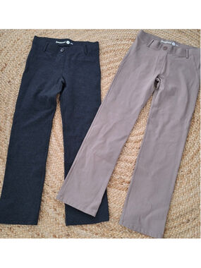2 Betabrand Classic Dress Pant Yoga Womens XS Petite W0076 Tan Charcoal Pull On